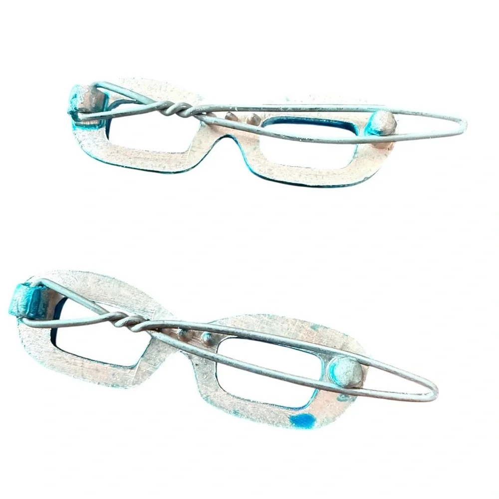 Vintage Cateye Glasses Barrettes‎ Hair Clips, Hand Painted Blue, Deadstock, 2”